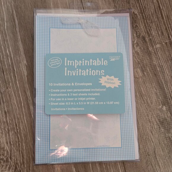 60 printable cards ribbons blank invitation greeting blue boy baby teen gingham - Picture 2 of 3